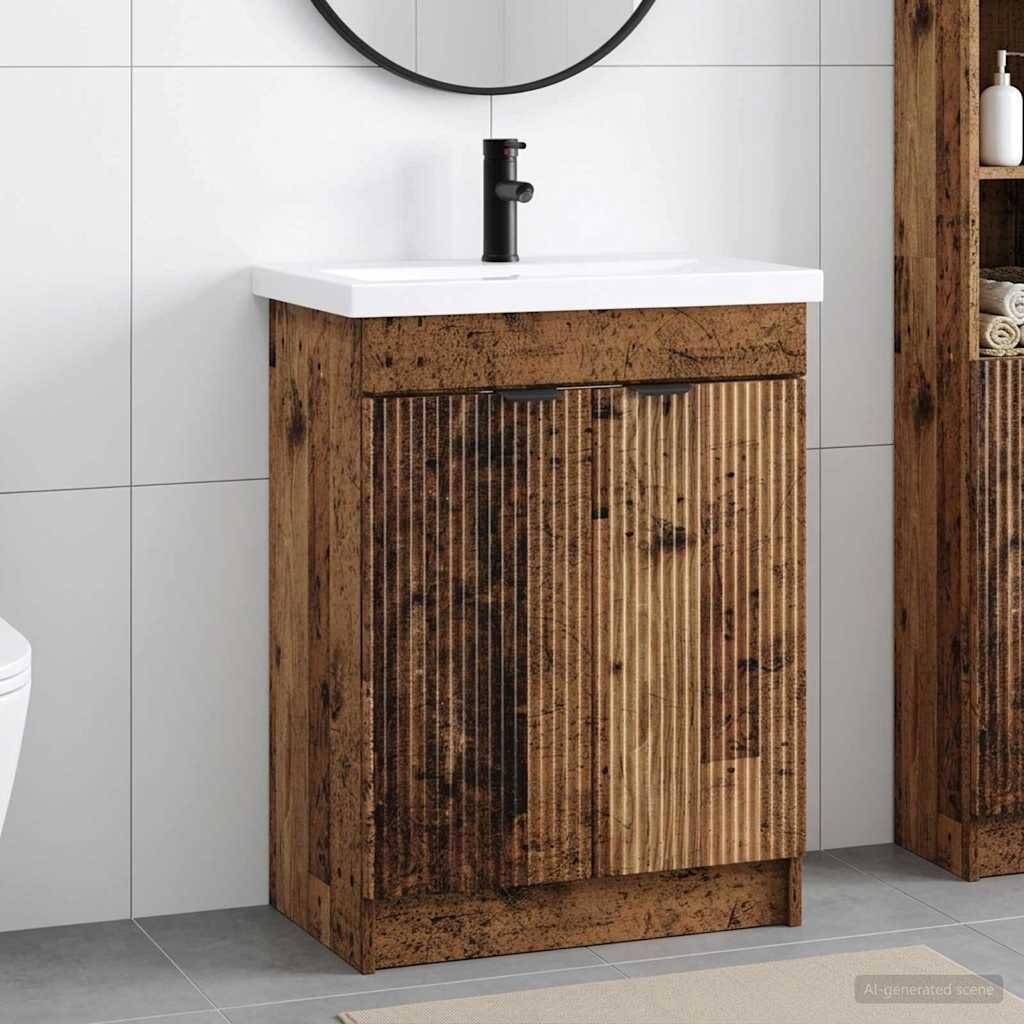 vidaXL Комплект мебели за баня Старо дърво 785 x 375 x 81 см