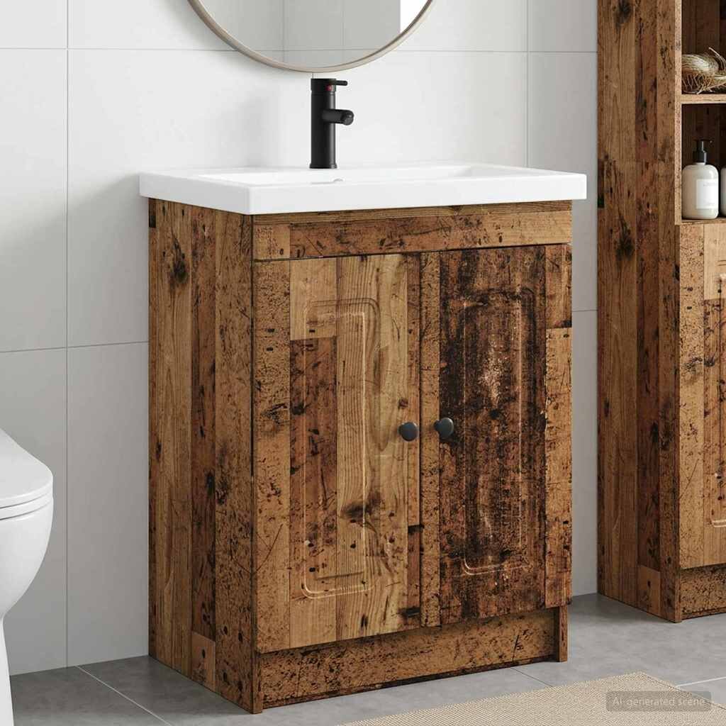vidaXL Комплект мебели за баня Старо дърво 785 x 375 x 81 см