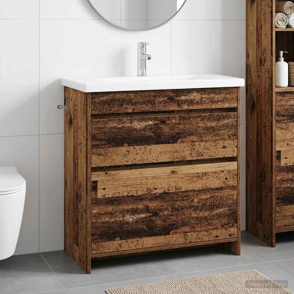 vidaXL Комплект мебели за баня Старо дърво 81 x 40 x 845 см