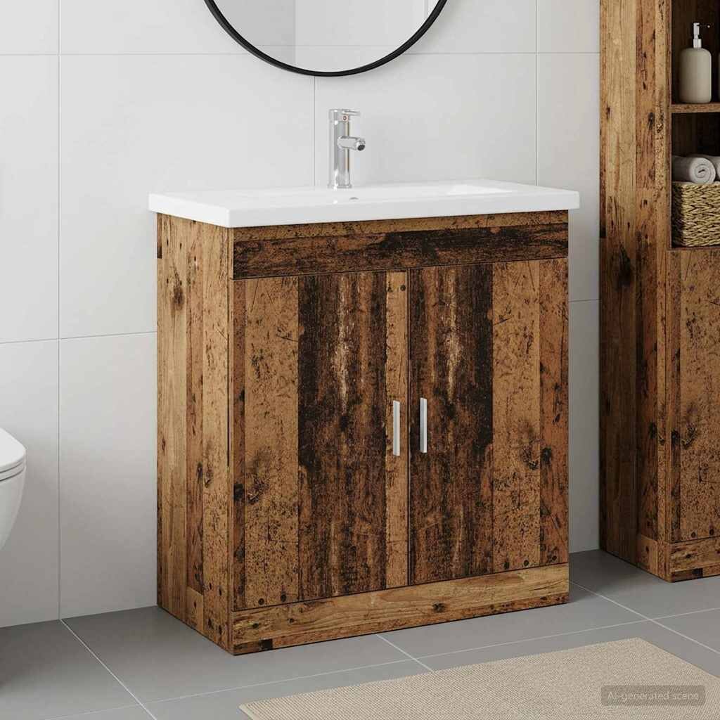 vidaXL Комплект мебели за баня Старо дърво 81 x 40 x 845 см