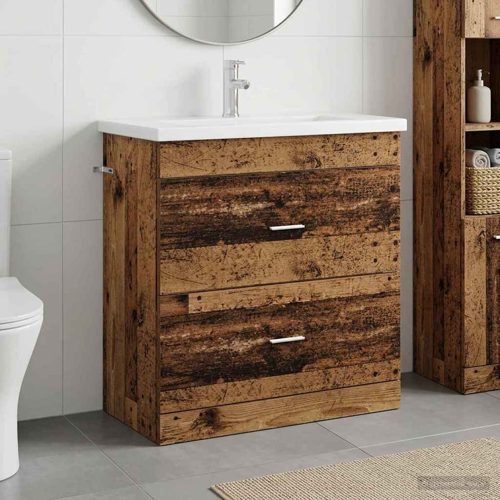 vidaXL Комплект мебели за баня Старо дърво 81 x 40 x 845 см
