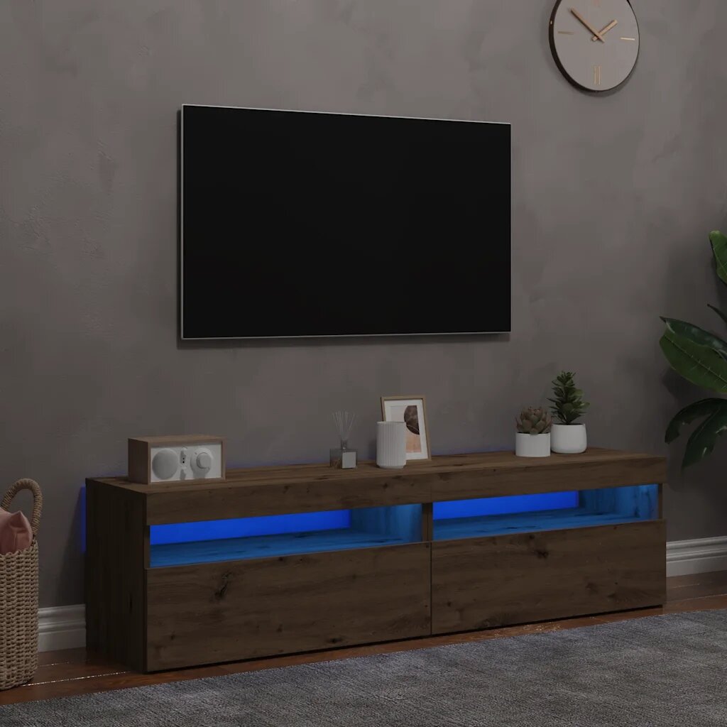 vidaXL Комплект от 2 части за телевизора с LED осветление Дъб Artisan
