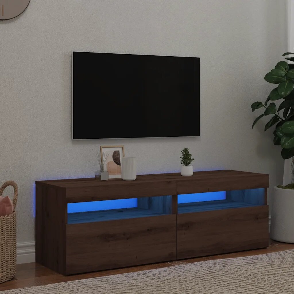 vidaXL Комплект от 2 части за телевизора с LED осветление Дъб Artisan