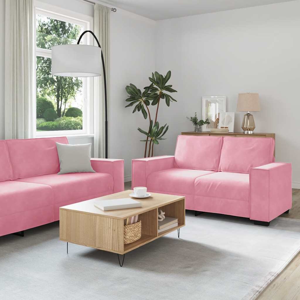 vidaXL Комплект от 2 дивана с възглавници розов кадифе