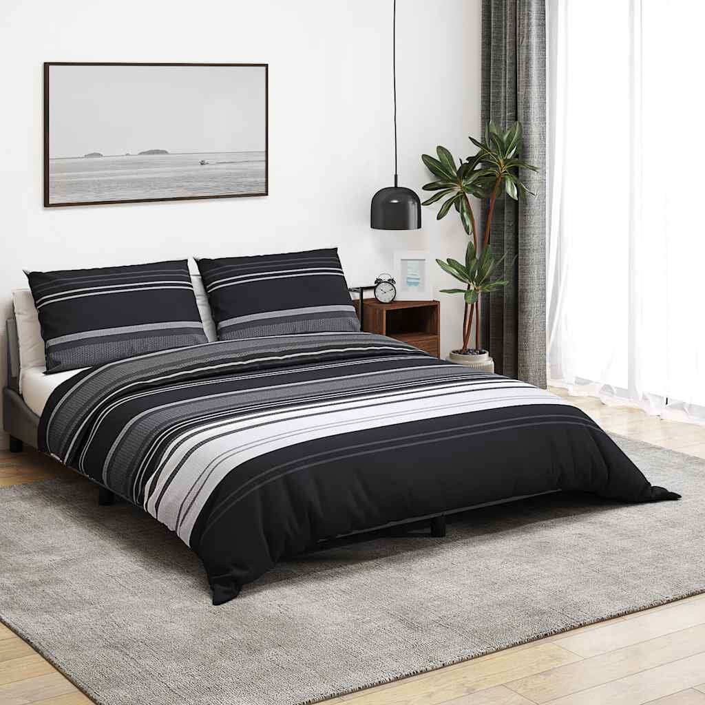 vidaXL Комплект плик за завивка черни райета 155x220 см памук