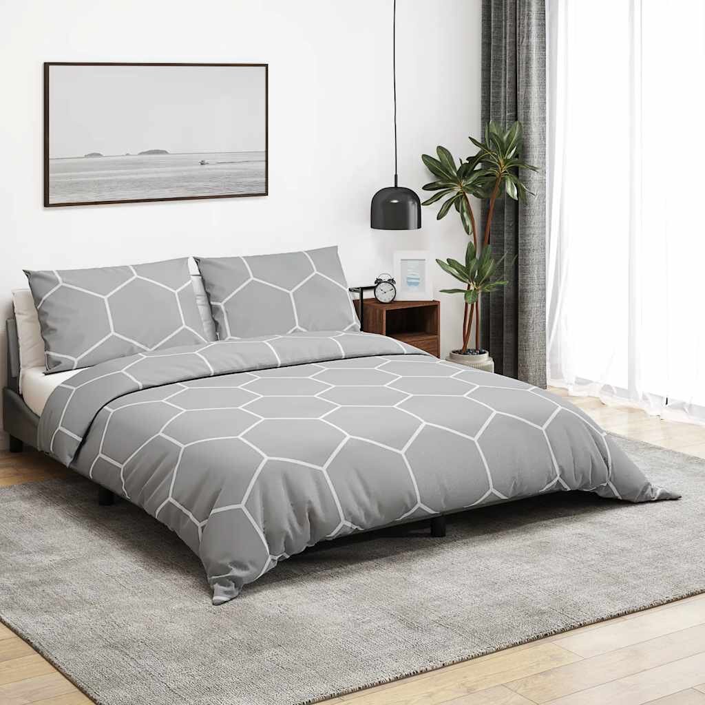 vidaXL Комплект плик за завивка сив и бял 200x220 см памук