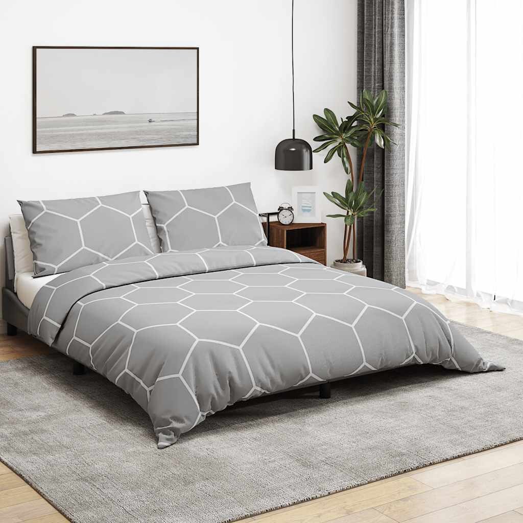 vidaXL Комплект плик за завивка сив и бял 240x220 см памук