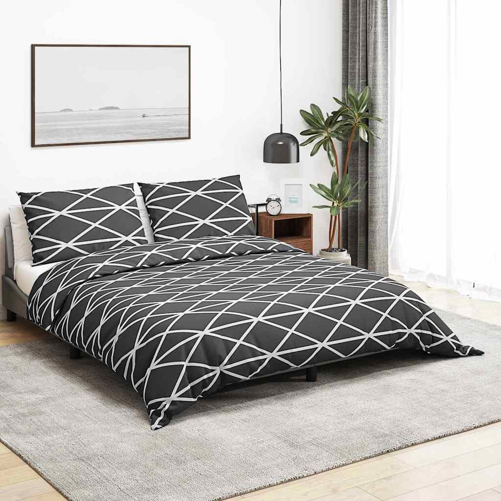 vidaXL Комплект плик за завивка тъмносив и бял 220x240 см памук