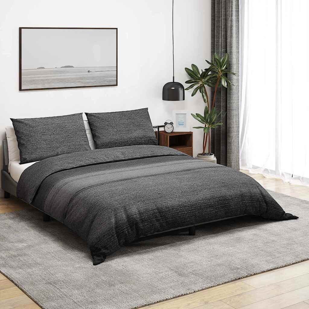 vidaXL Комплект плик за завивка тъмносив и черен 220x240 см памук