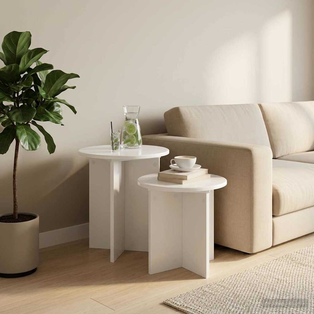 vidaXL Комплект помощни маси 2 бр. Бял гланц Ø 45 x 45 см
