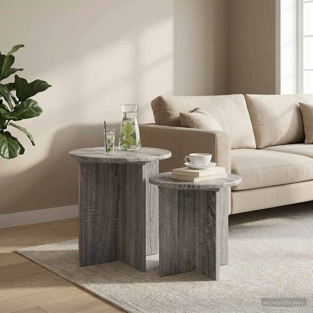 vidaXL Комплект помощни маси 2 бр. Сива сонома Ø 45 x 45 см