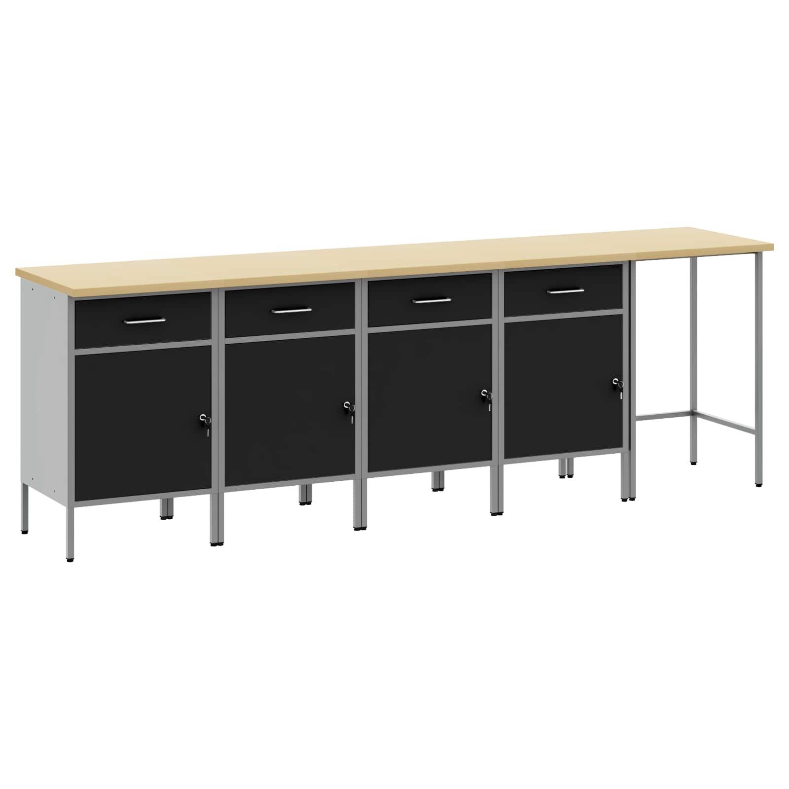 vidaXL Комплект работни шкафове с чекмедже 5 бр. Черен и Сив