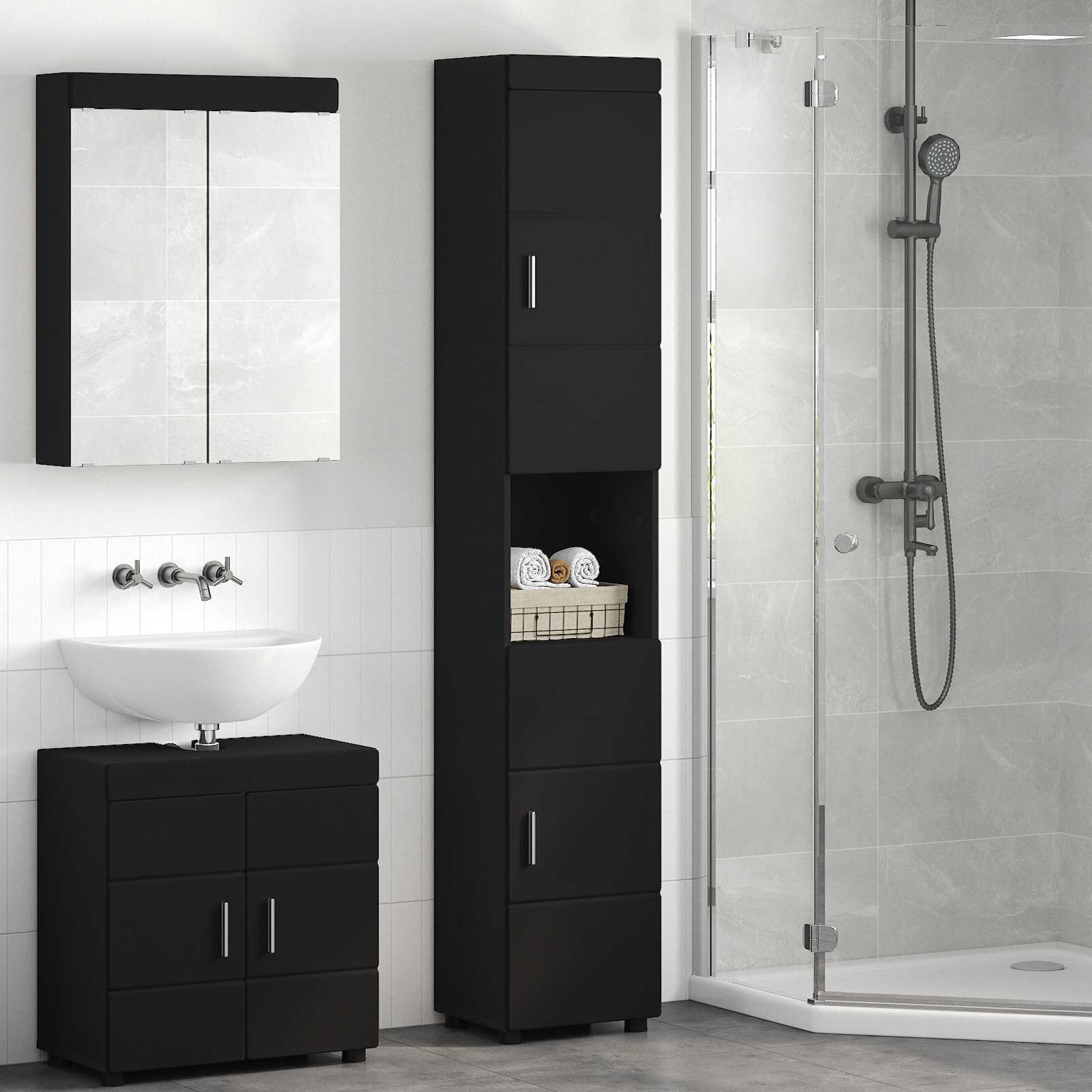 vidaXL Комплект шкафове за баня TULUM Черно 37 x 315 x 203 см