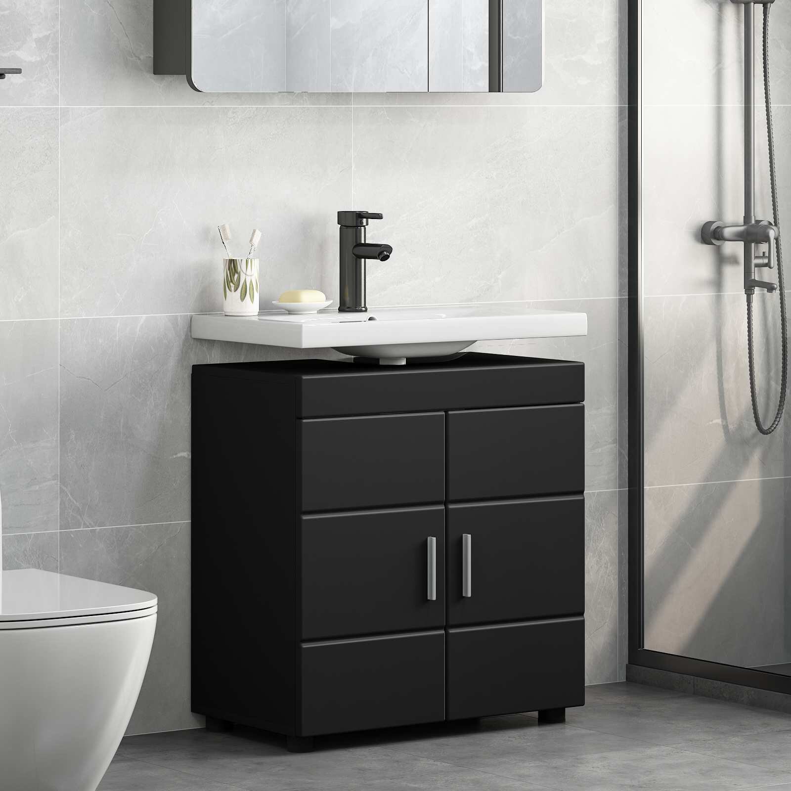 vidaXL Комплект шкафове за баня TULUM Черно 60 x 34 x 63 см