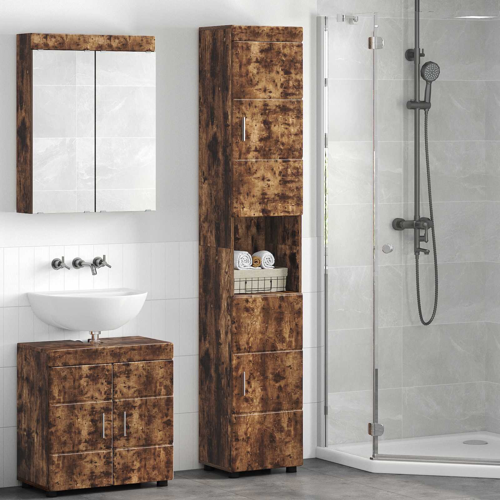 vidaXL Комплект шкафове за баня TULUM Димян дъб 37 x 315 x 203 см