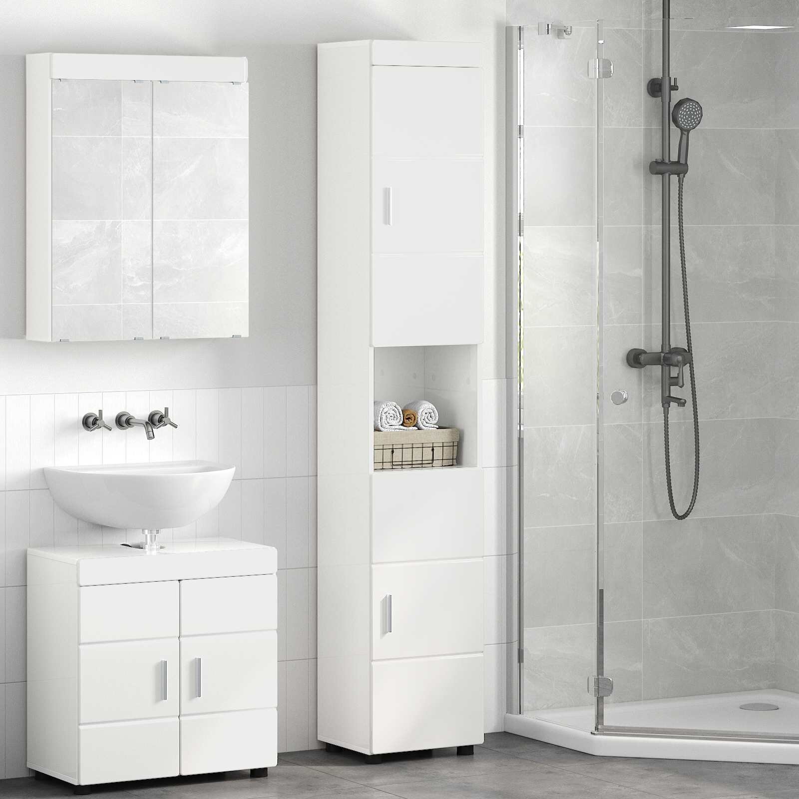 vidaXL Комплект шкафове за баня TULUM Лъскаво бяло 37 x 315 x 203 см