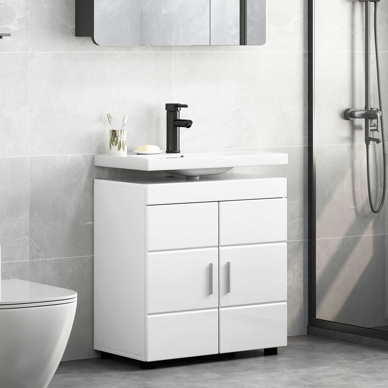 vidaXL Комплект шкафове за баня TULUM Лъскаво бяло 60 x 34 x 63 см
