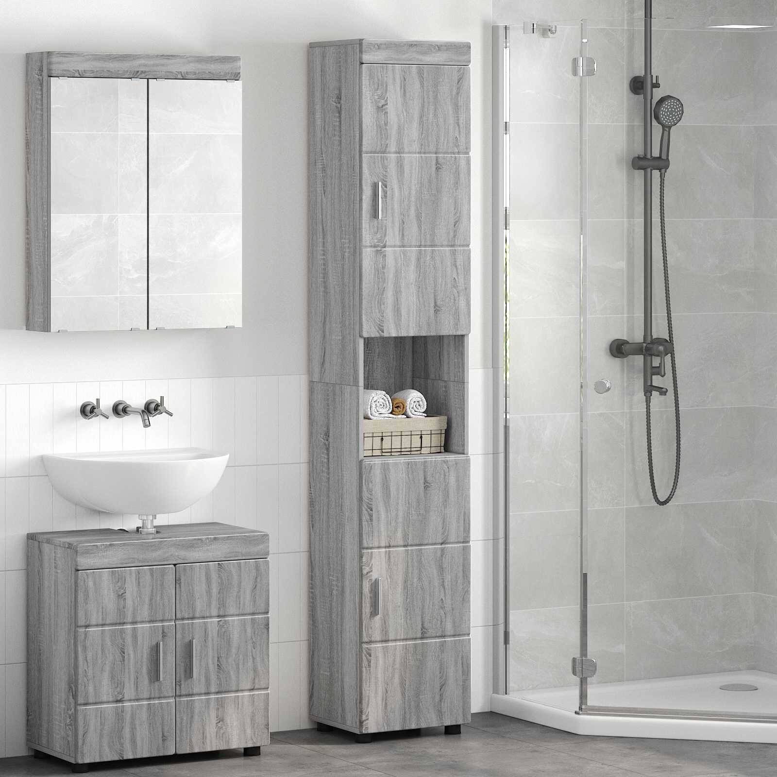 vidaXL Комплект шкафове за баня TULUM Сив Сонома 37 x 315 x 203 см