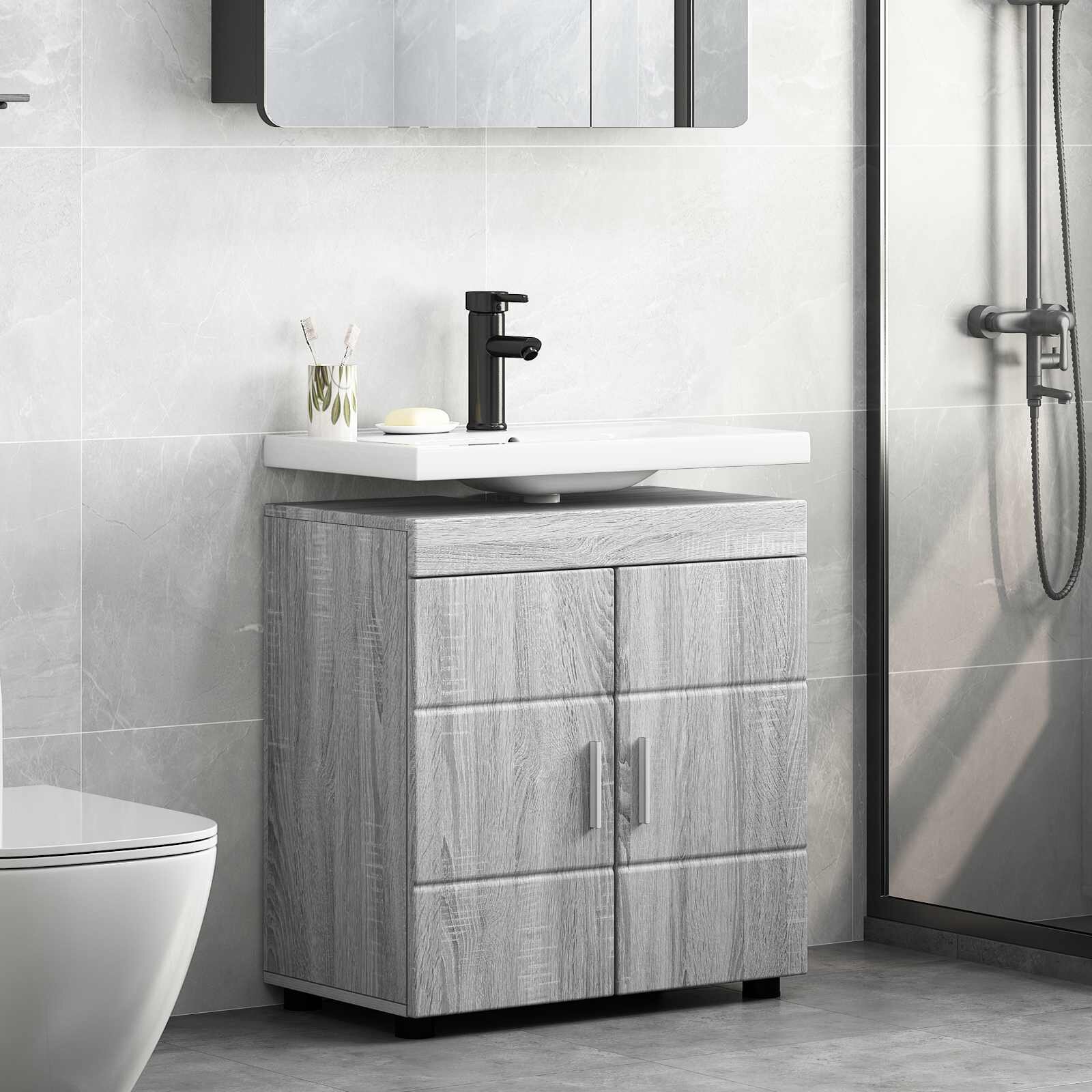 vidaXL Комплект шкафове за баня TULUM Сив Сонома 60 x 34 x 63 см