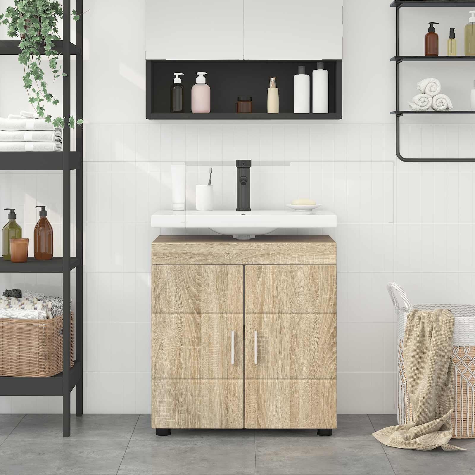 vidaXL Комплект шкафове за баня TULUM Сонома дъб 60 x 34 x 63 см