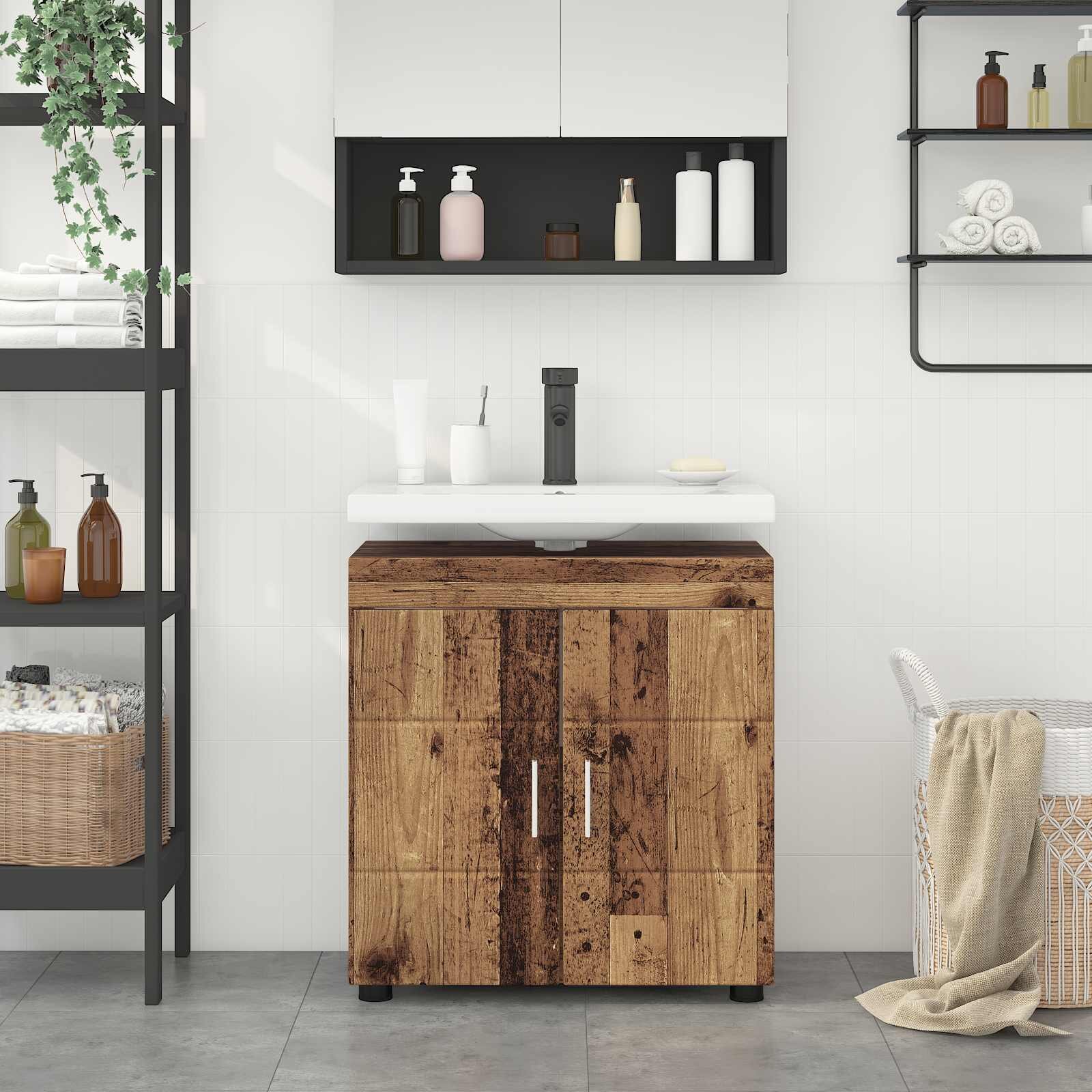 vidaXL Комплект шкафове за баня TULUM Старо дърво 60 x 34 x 63 см