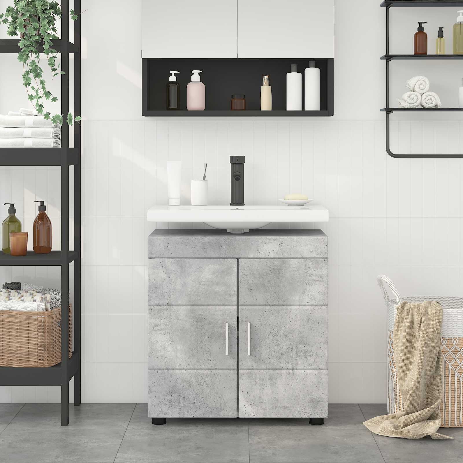 vidaXL Комплект шкафове за баня TULUM Циментено сиво 60 x 34 x 63 см