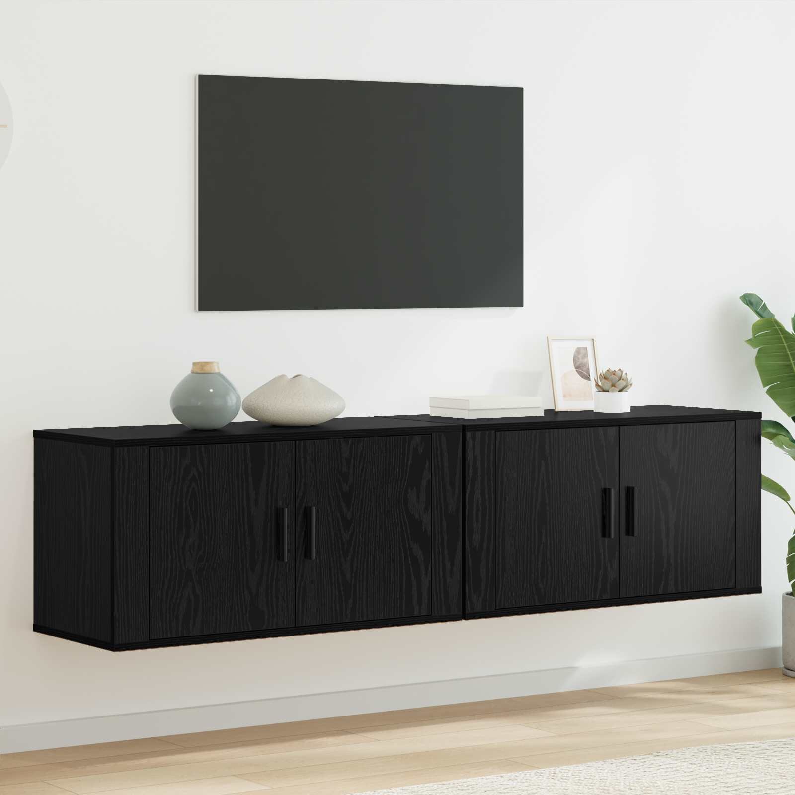 vidaXL Комплект стенен ТВ шкаф 2 бр. 80 х 345 х 40 см Черния дъб