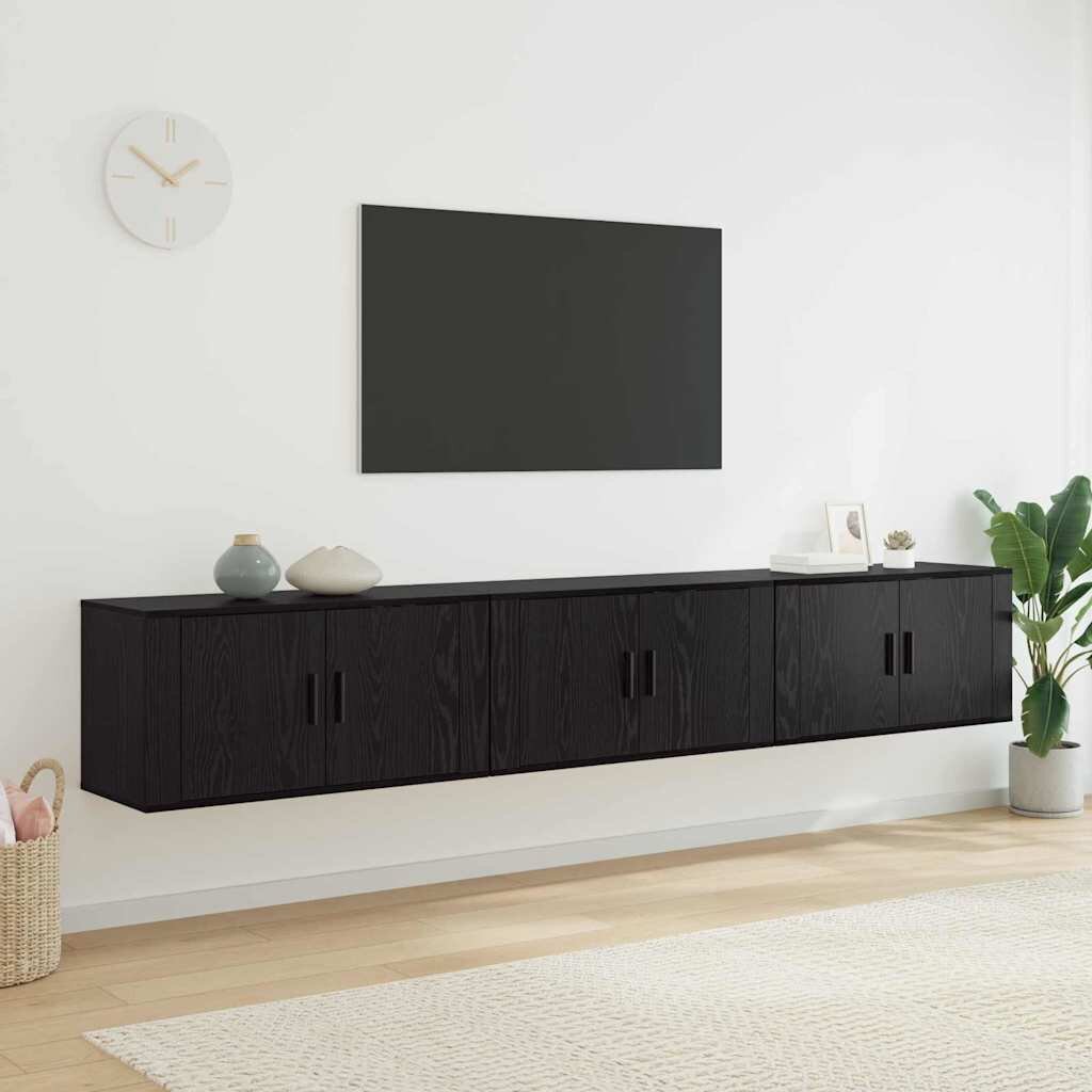 vidaXL Комплект стенен ТВ шкаф 3 бр. 80 х 345 х 40 см Черния дъб