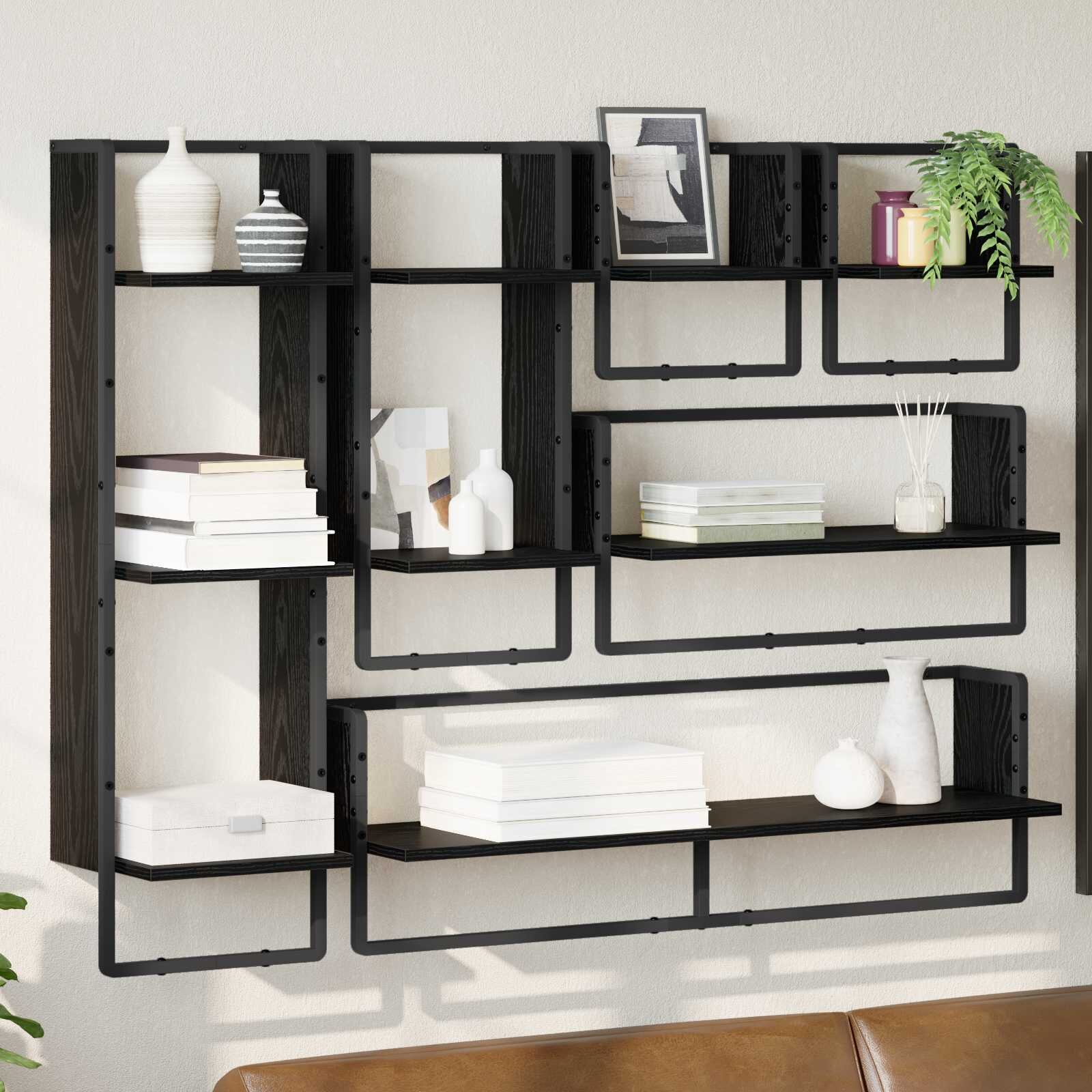 vidaXL Комплект стенни рафтове 6 бр. Черния дъб 100 x 25 x 30 cm