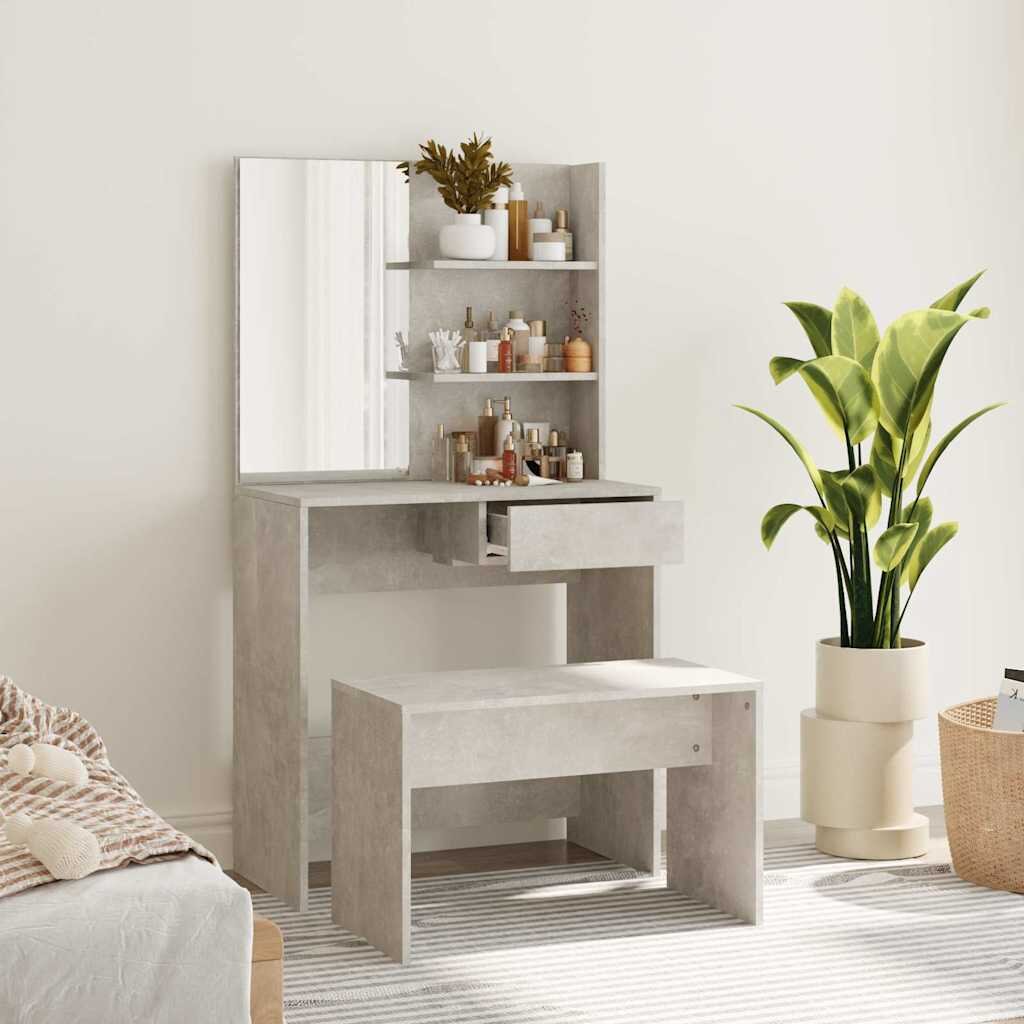 vidaXL Комплект тоалетка Бетонно сиво 745x40x141 см