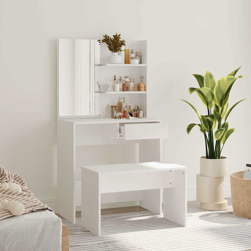 vidaXL Комплект тоалетка бяла 745x40x141 см