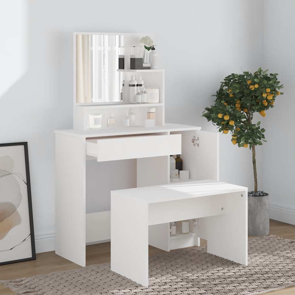 vidaXL Комплект тоалетка бяла 865x35x136 см