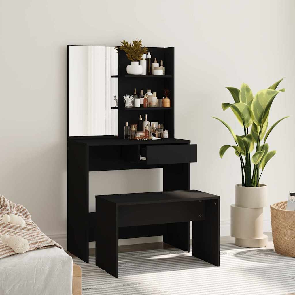 vidaXL Комплект тоалетка черна 745x40x141 см