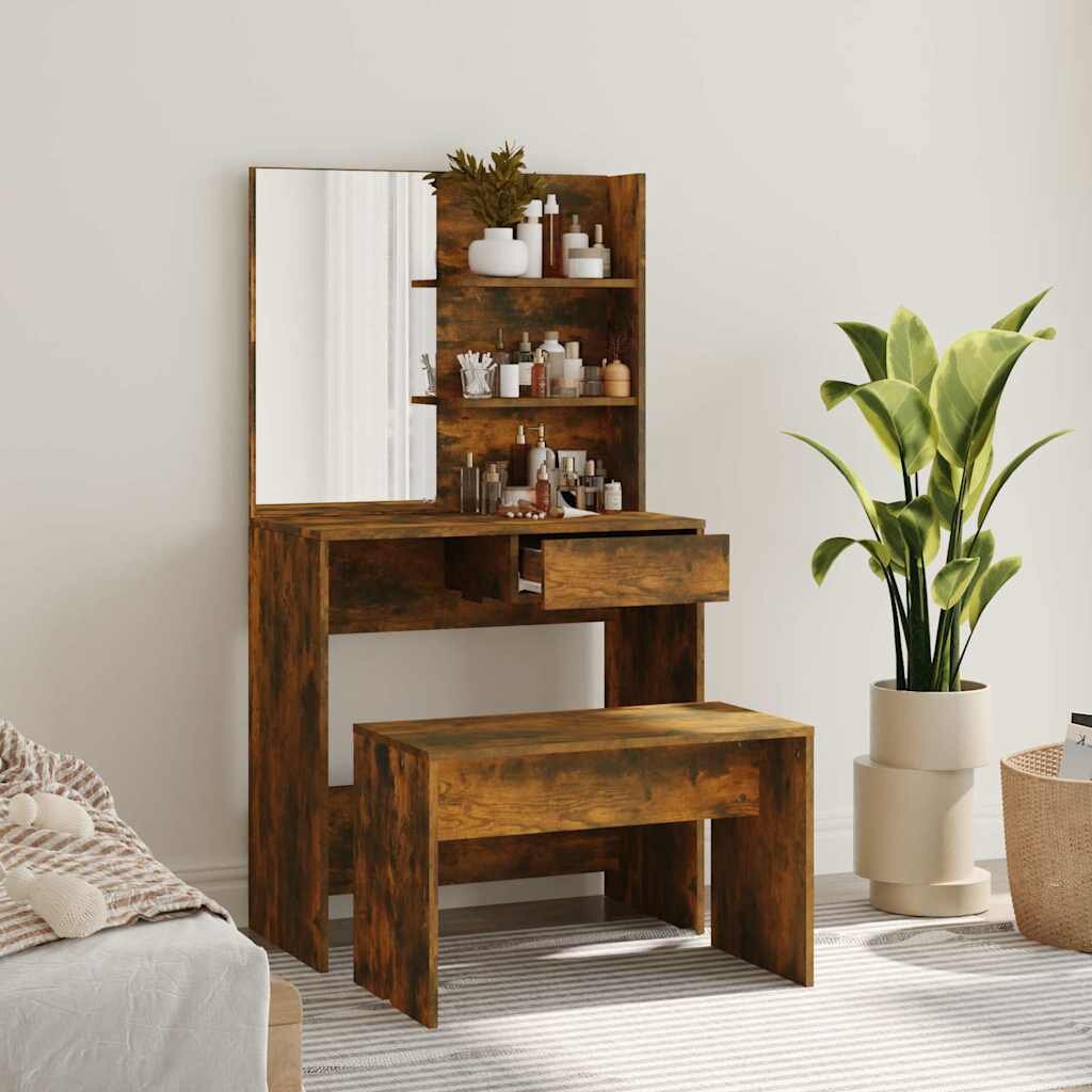 vidaXL Комплект тоалетка Опушен дъб 745x40x141 см