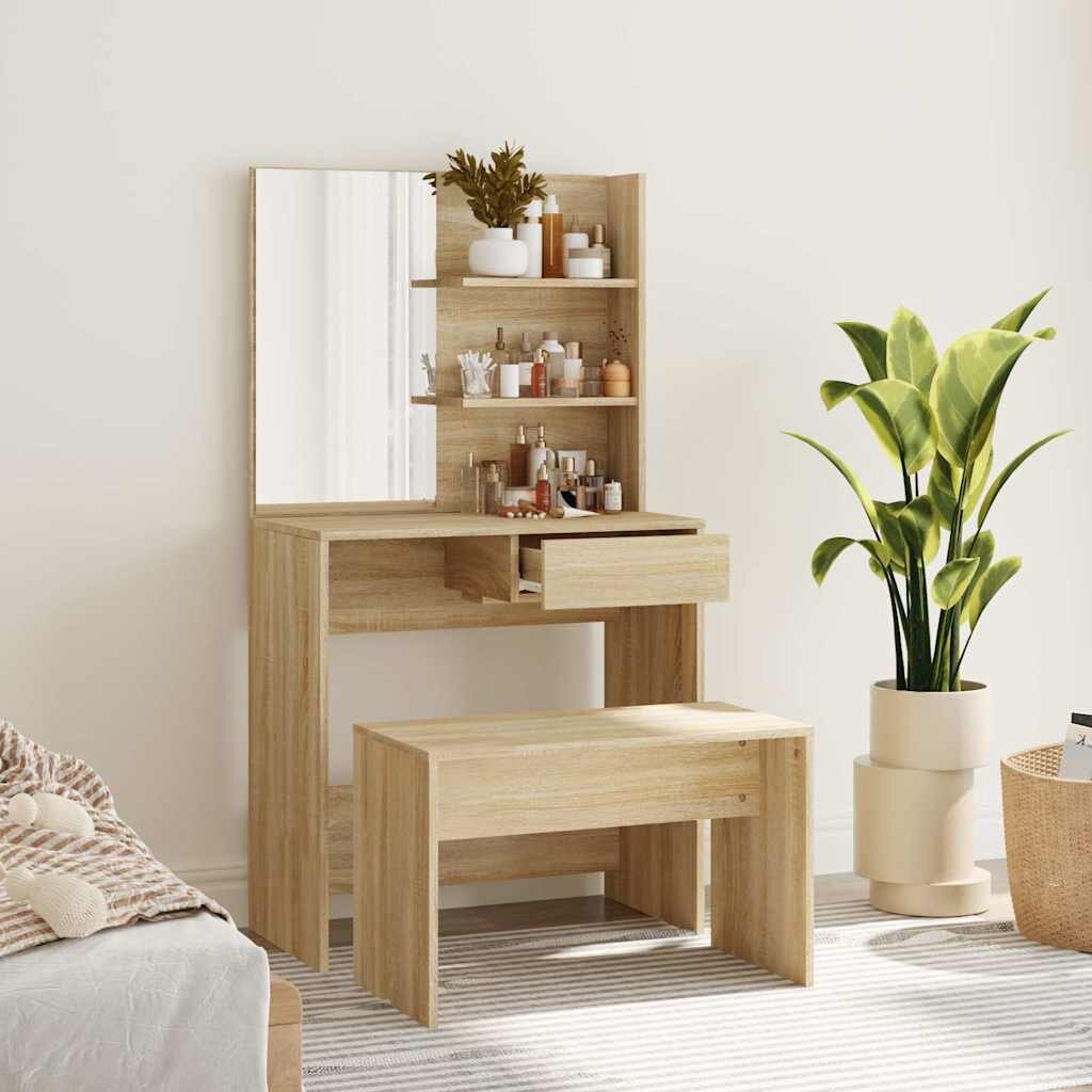 vidaXL Комплект тоалетка сонома дъб 745x40x141 см