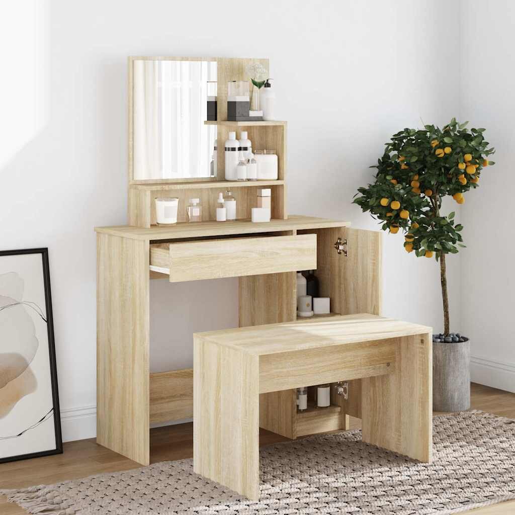 vidaXL Комплект тоалетка сонома дъб 865x35x136 см