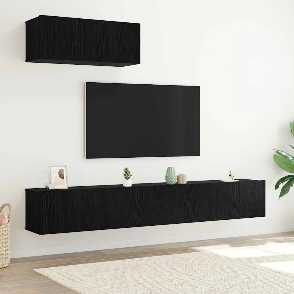 vidaXL Комплект ТВ шкаф 3 pcs Черен дъб Инженерна дървесина