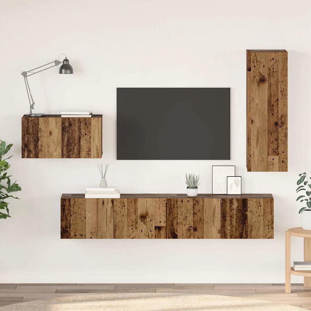 vidaXL Комплект ТВ шкаф 4 бр. 305 x 30 x 90 см Старо дърво