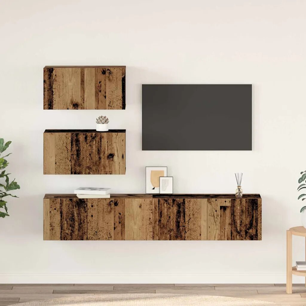 vidaXL Комплект ТВ шкаф 4 бр. 80 x 30 x 30 см Старо дърво