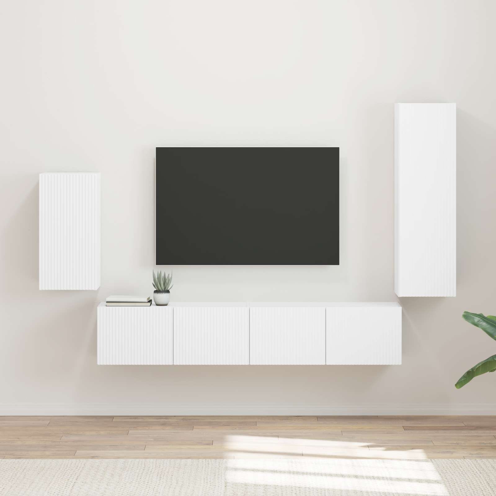 vidaXL Комплект ТВ шкаф 4 бр. Бяло Инженерна дървесина