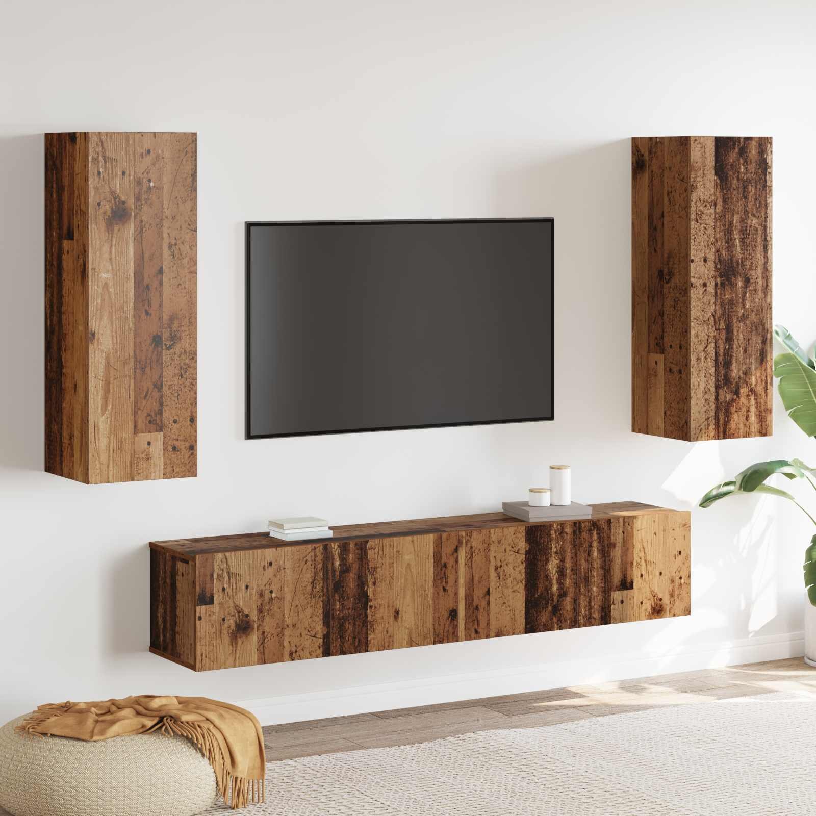 vidaXL Комплект ТВ шкаф 4 pcs Старо дърво Инженерно дърво