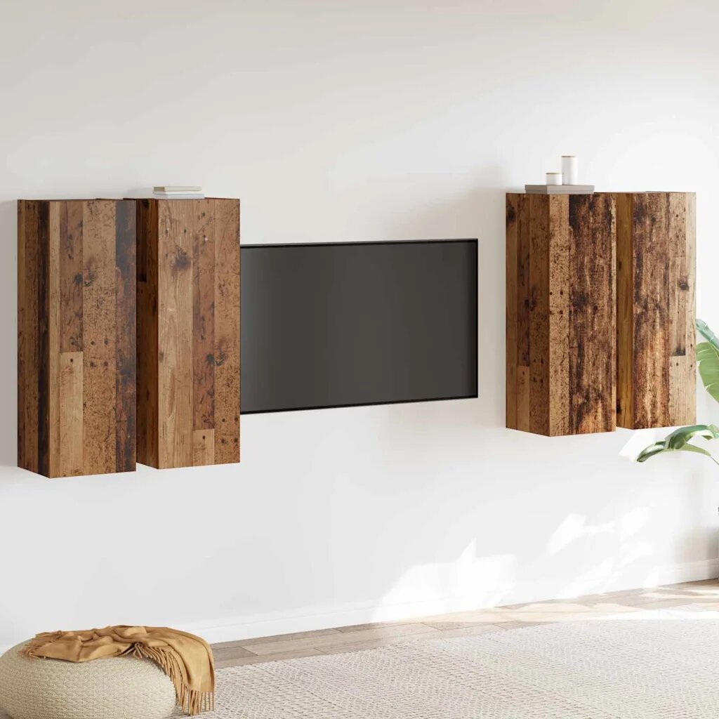 vidaXL Комплект ТВ шкаф 4 pcs Старо дърво Инженерно дърво