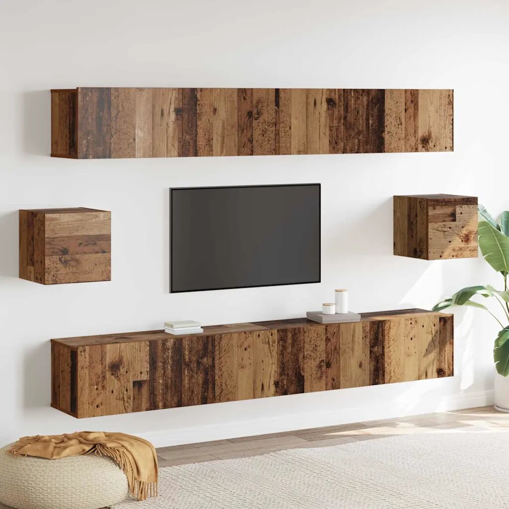 vidaXL Комплект ТВ шкаф 6 pcs Старо дърво Инженерно дърво