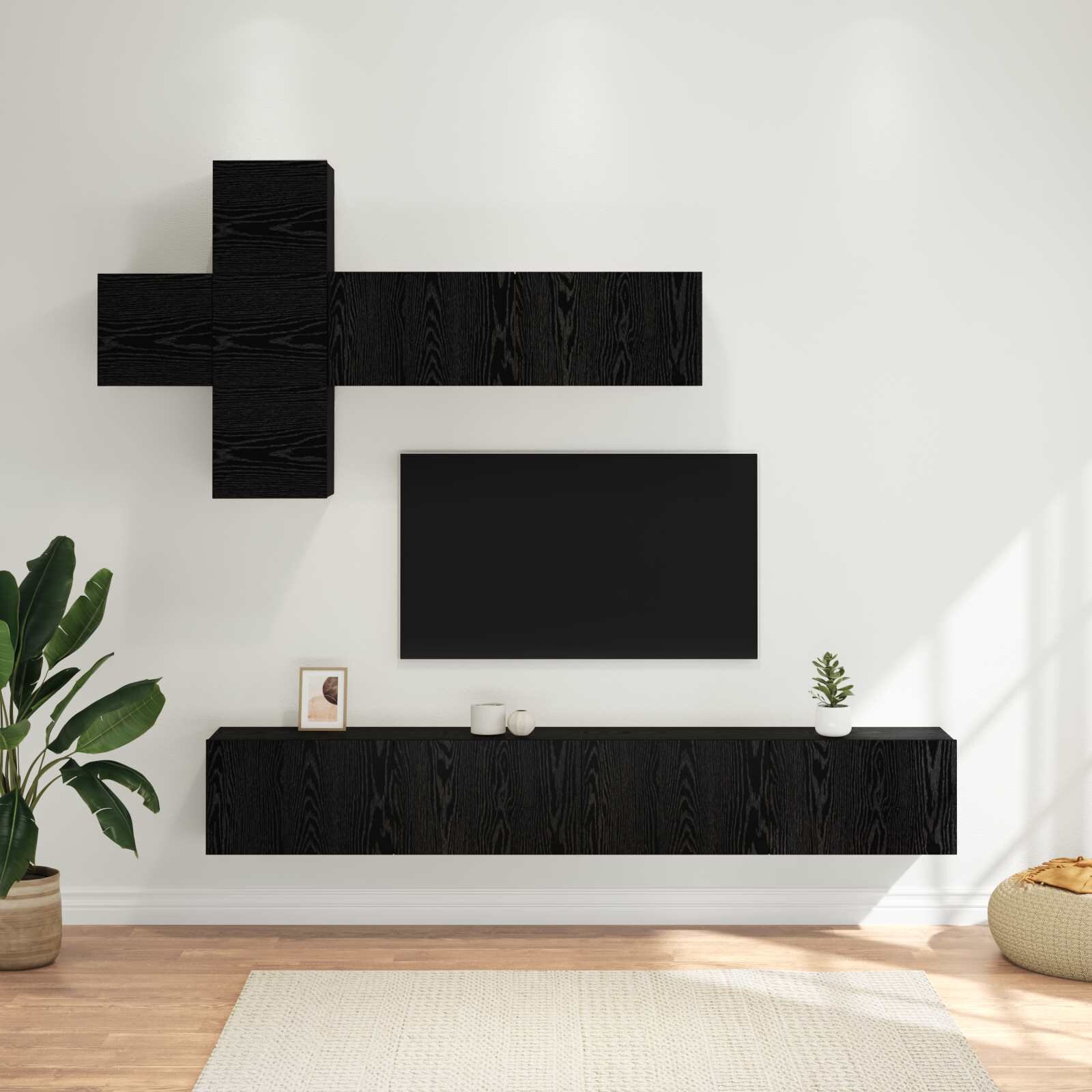 vidaXL Комплект ТВ шкаф 7 pcs Черен дъб Инженерна дървесина
