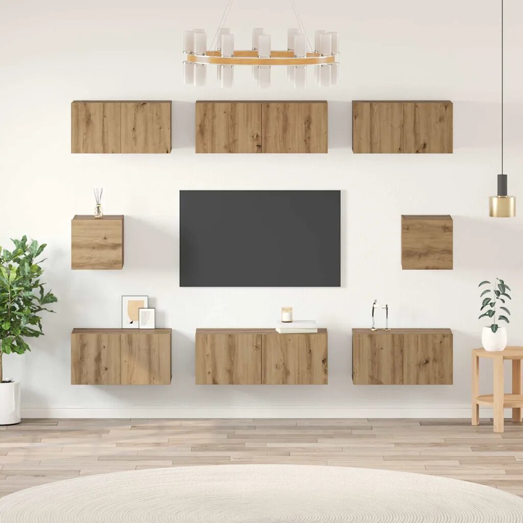 vidaXL Комплект ТВ шкаф 8 бр. Дъб Инженерна дървесина