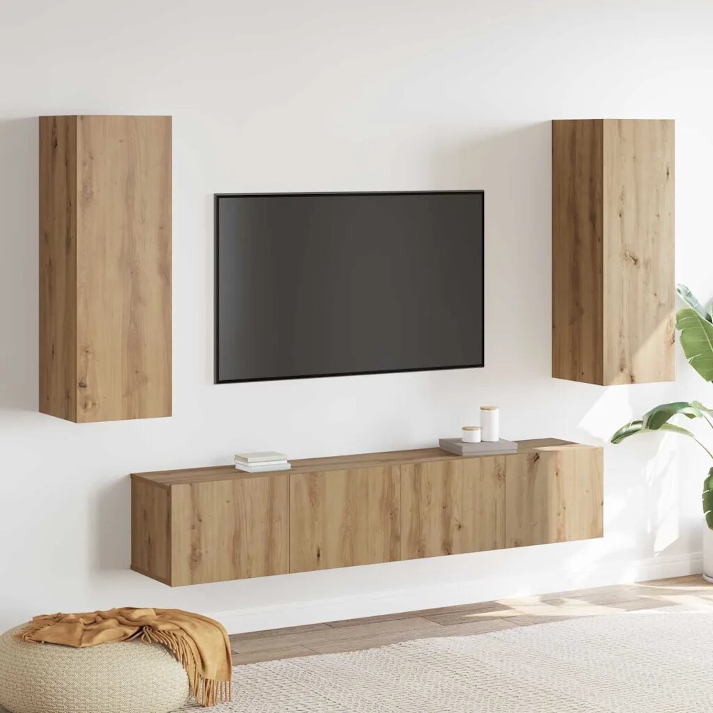 vidaXL Комплект ТВ шкаф Монтиране на стена 4 pcs Дъб Инженерно дърво
