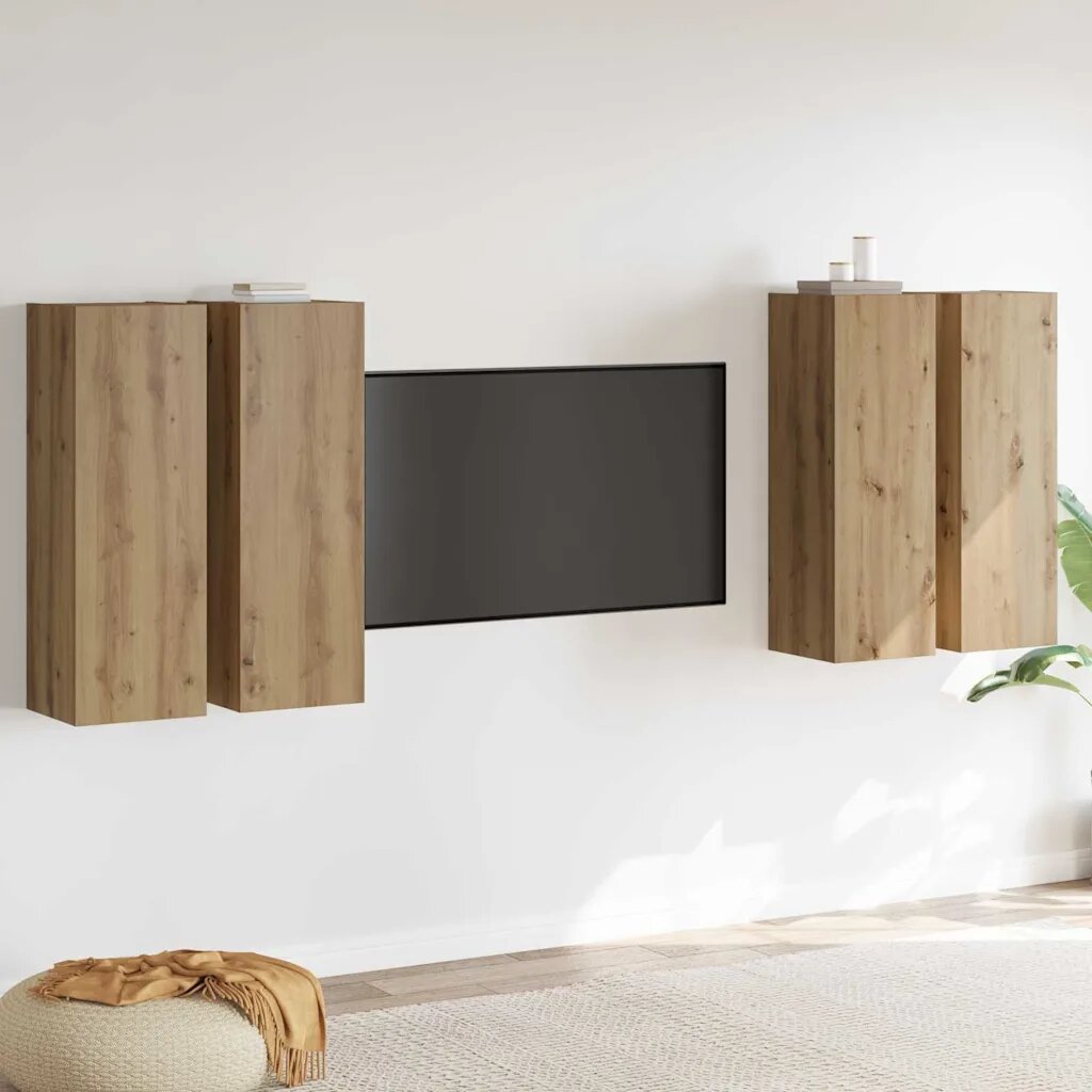 vidaXL Комплект ТВ шкаф Монтиране на стена 4 pcs Дъб Инженерно дърво