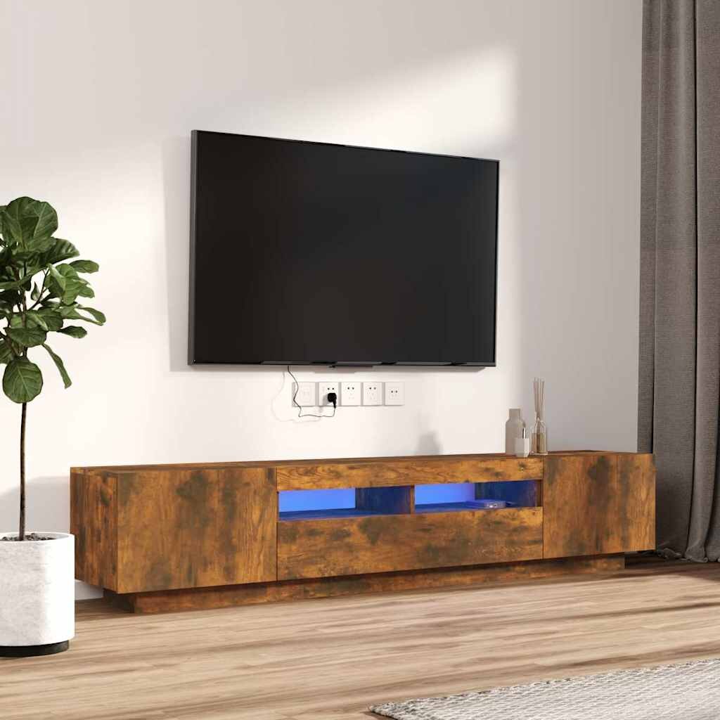 vidaXL Комплект ТВ шкафове от 2 части с LED опушен дъб инженерно дърво