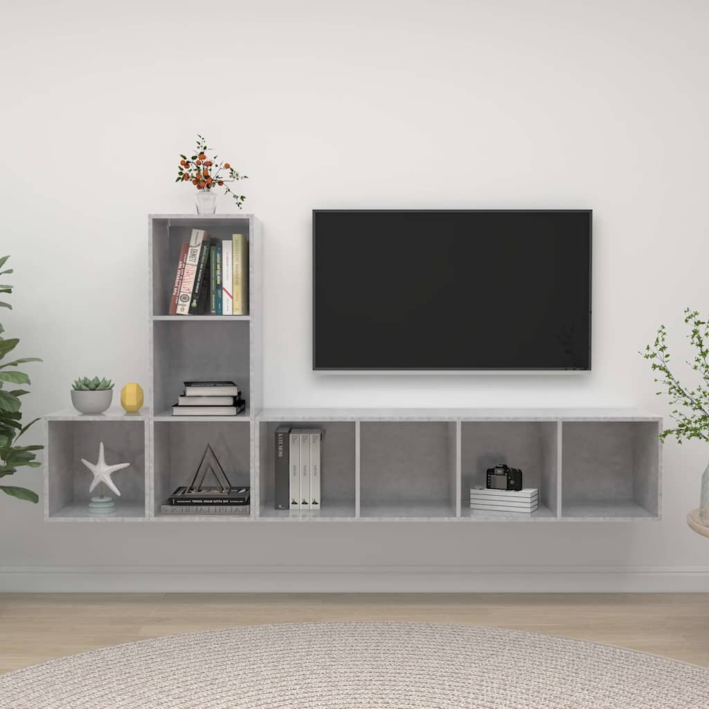 vidaXL Комплект ТВ шкафове от 3 части бетонно сив инженерно дърво