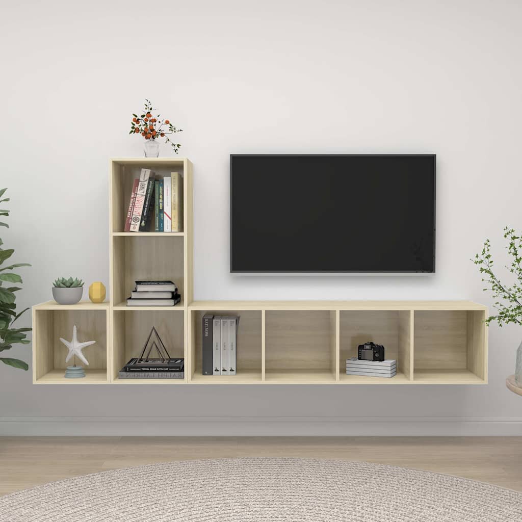 vidaXL Комплект ТВ шкафове от 3 части дъб сонома инженерно дърво